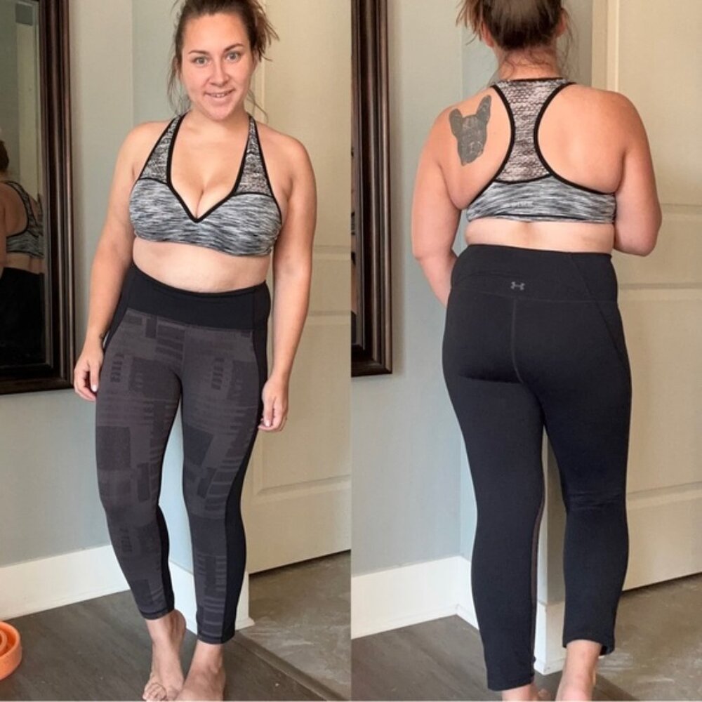 Under Armour | Black And Gray Reflect Print Hi-Rise Crop Leggings | Size Medium